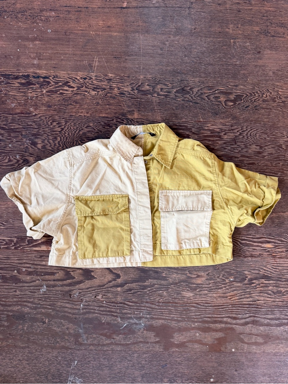 Zara Two-Tone Yellow and Cream Cropped Shirt